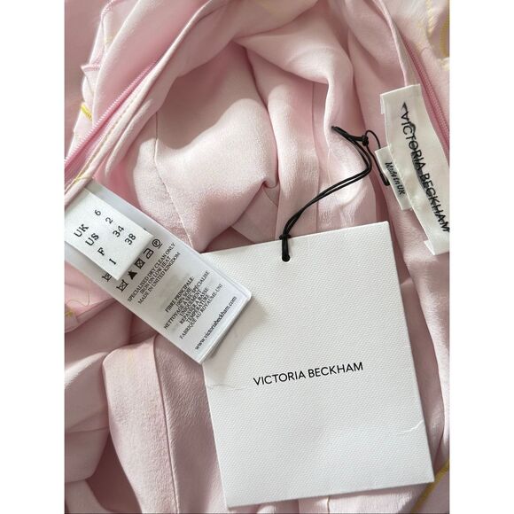 Victoria Beckham $2390 Asymmetric Bias Frill Ruffle Silk Dress Pink Size 2 - Picture 11 of 11
